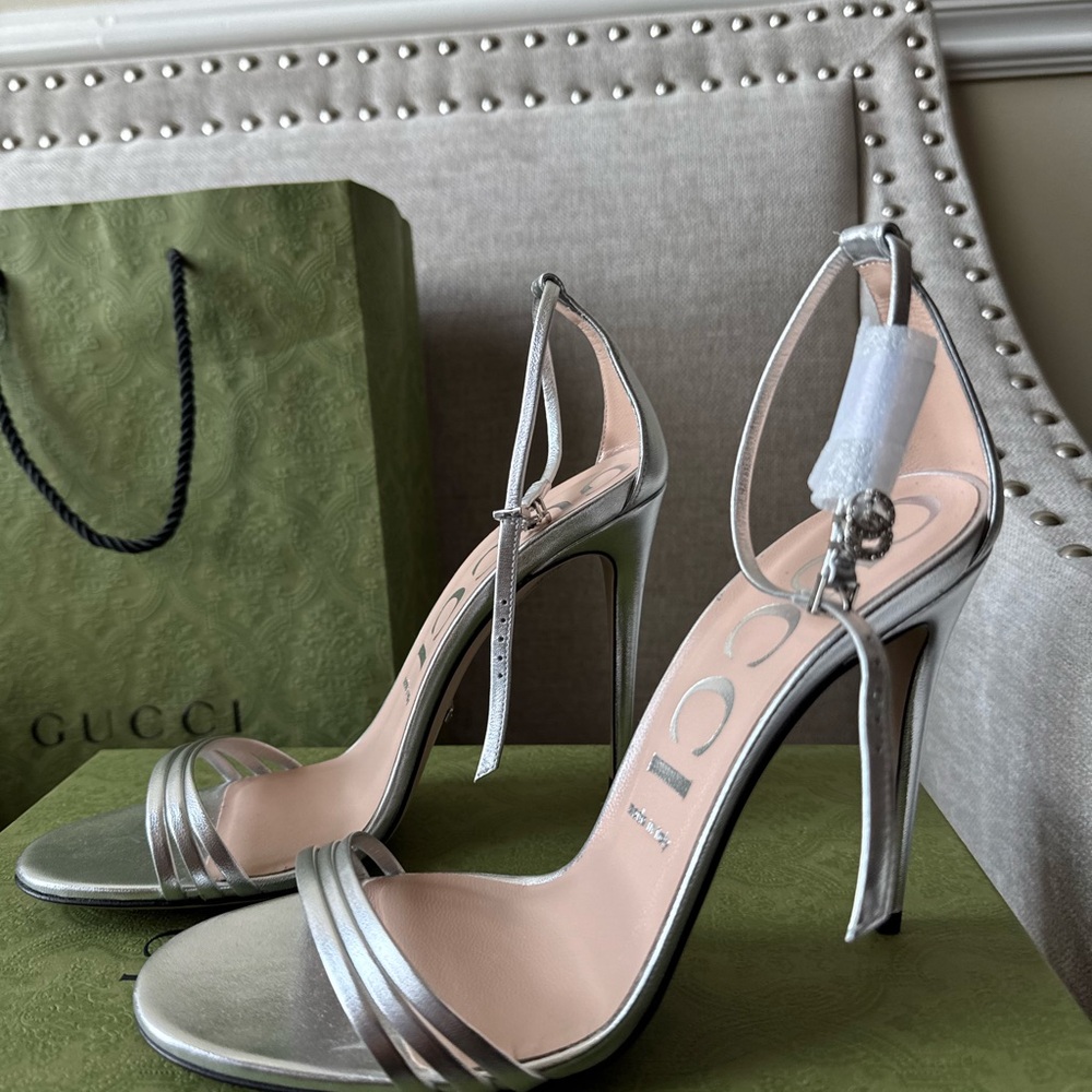 Gucci Metallic Silver Strappy Heels